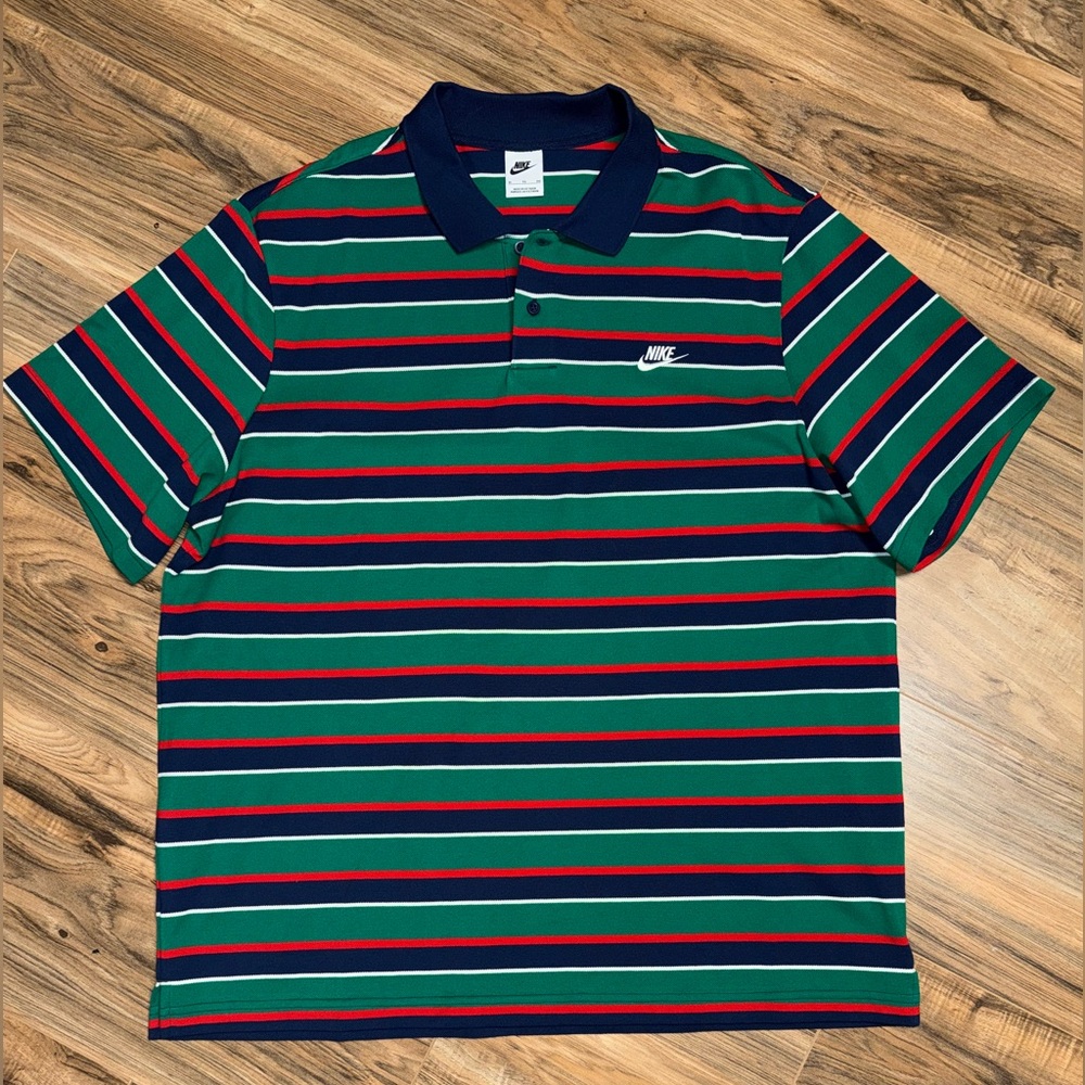 Nike Men's Polo Shirt - Green and Red Stripes NWOT